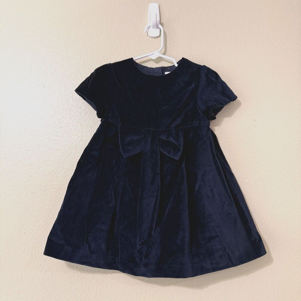Jacadi Paris Marine Navy Blue Velvet Short Sleeve Dress Girls 3T NWT
